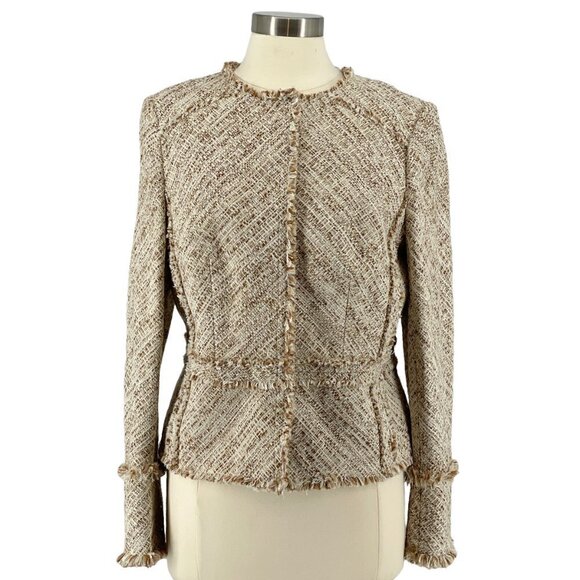 Brooks Brothers Jackets & Blazers - Brooks Brothers Fringed Cream Brown Metallic Nubby Tweed Fitted Career Blazer 12